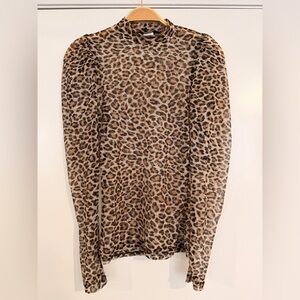Toska Sheer Leopard Print Poof Long Sleeve Women’s Small Blouse Top